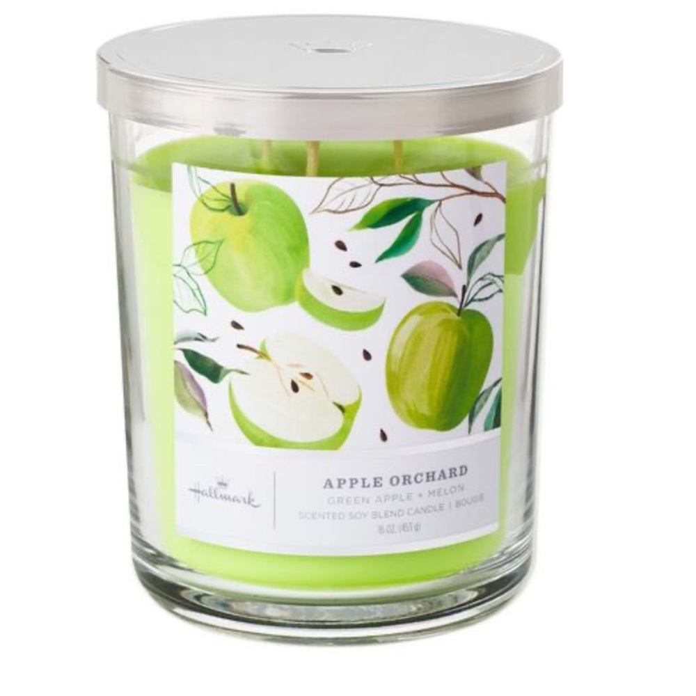 Hallmark Scented Soy Candle Apple Orchard  16 oz 3 Wick Green Apple + Melon